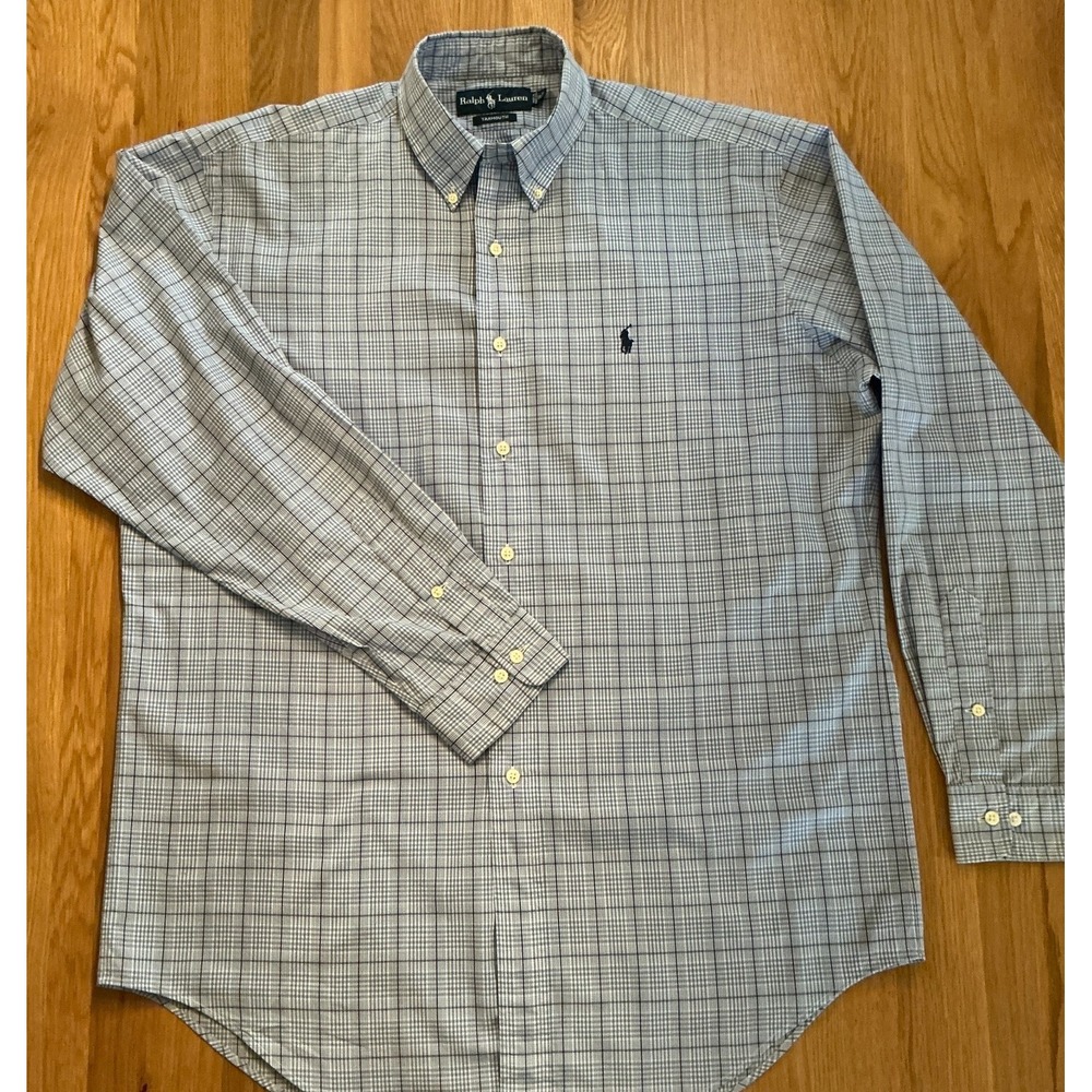 Polo Ralph Lauren Yarmouth Shirt 16 34/35 Blue Check Button Down Cotton - Picture 1 of 8